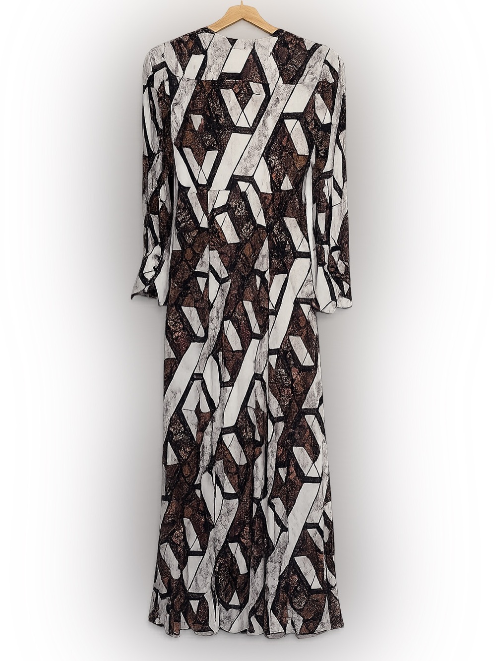 £268 NWT Reiss Loren Snake Print Plunge Maxi Dress Brown US 4 - Picture 3 of 16